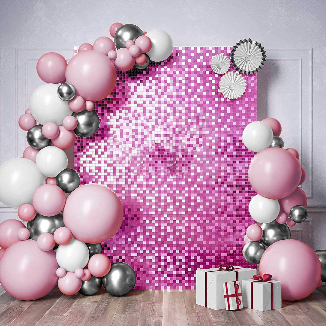 Sequin Shimmer Wall Backdrop & Frame Package - Hot Pink - party display with balloon garland