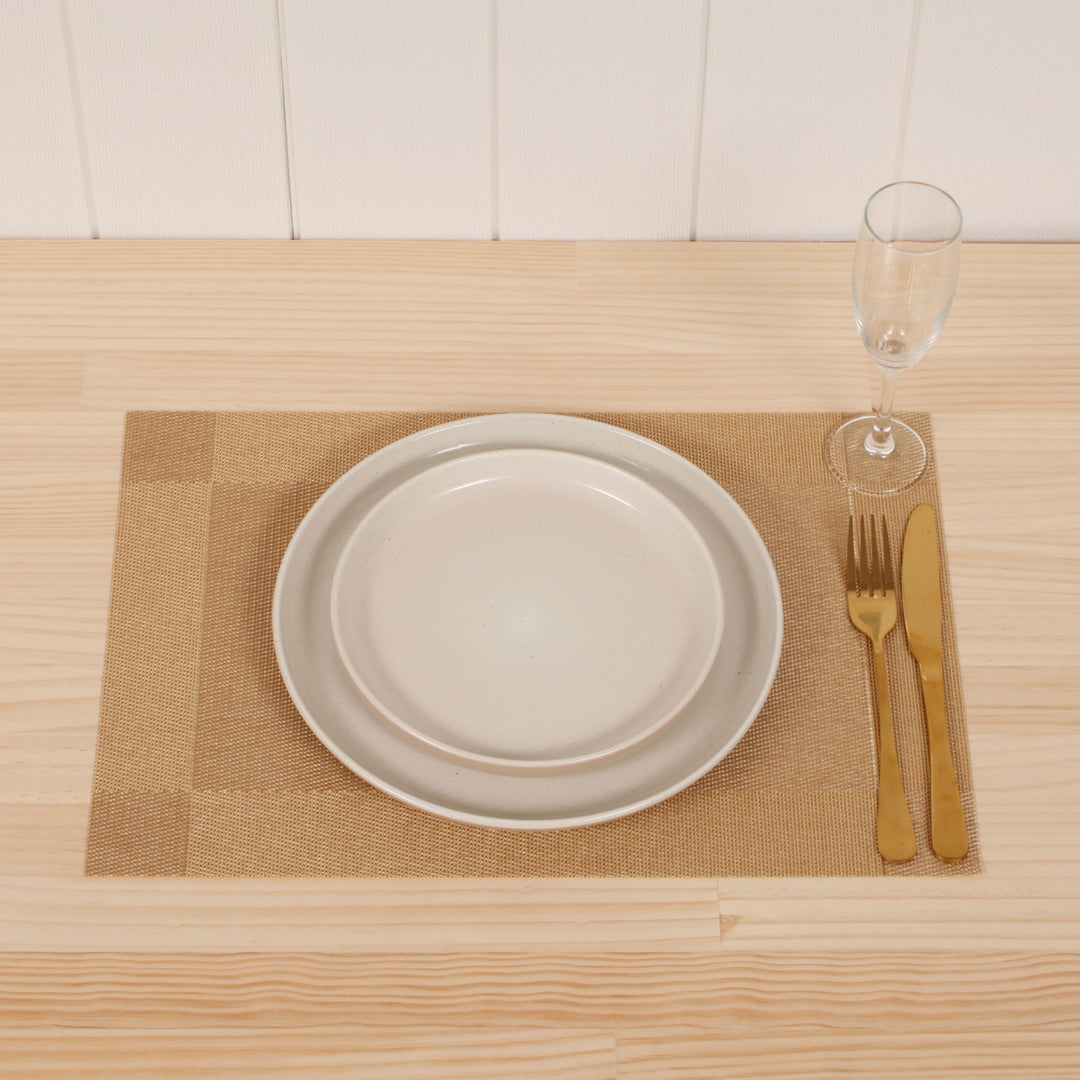 Woven Place Mats - Gold, setting with cutlery