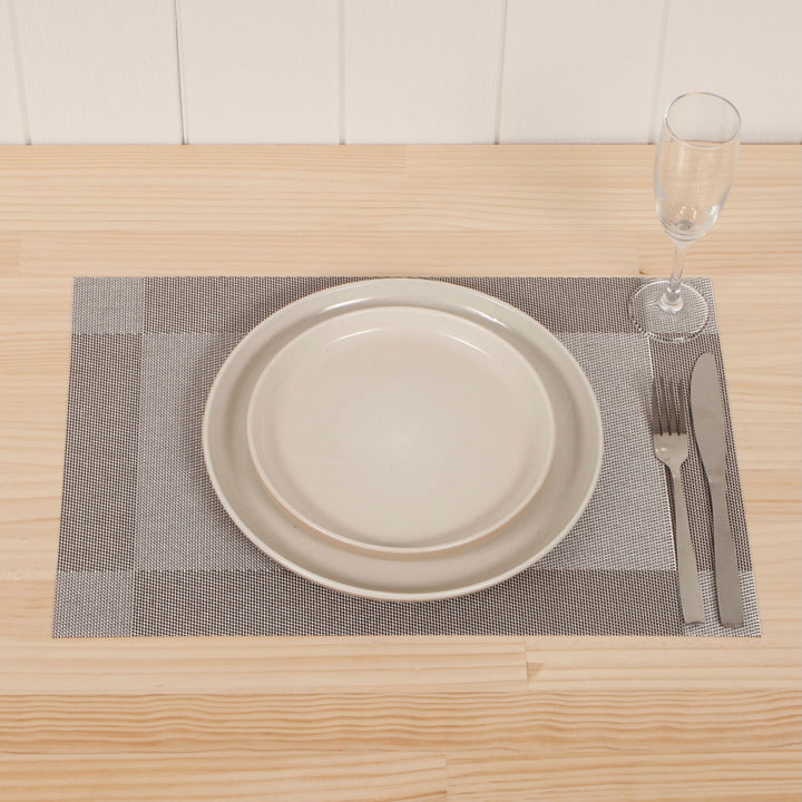 Woven Place Mats - Silver, setting with cutlery