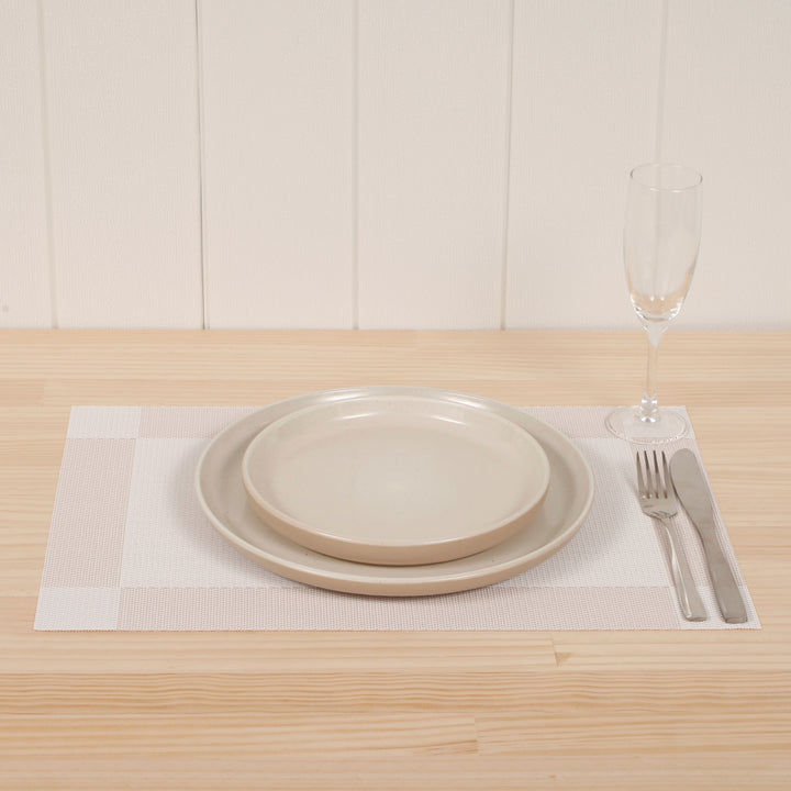 Woven Place Mats - White, setting with cutlery