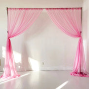 Pink Centre Split Voile curtain tied to side