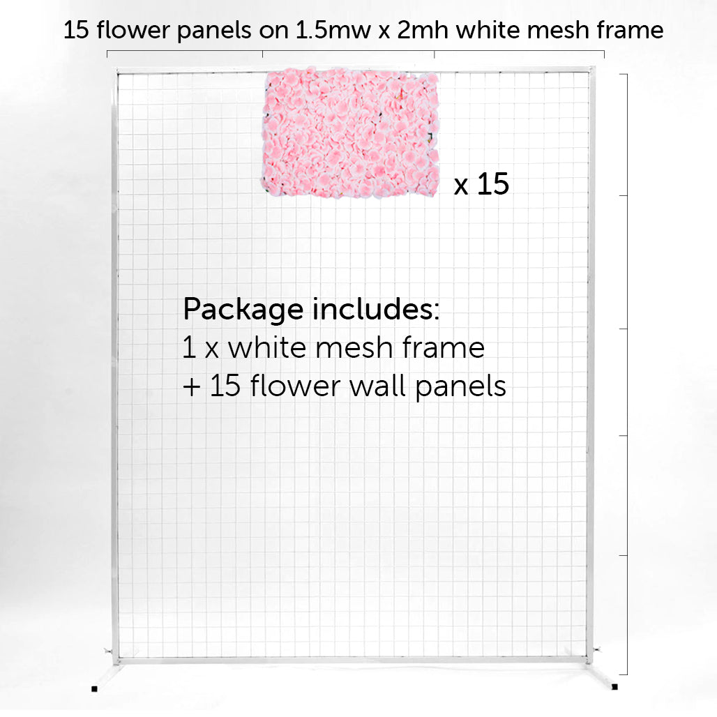 Pink Hydrangea Flower Wall + White Mesh Frame Freestanding Package (2m x 1.8m)