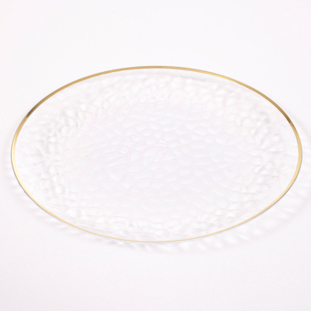 Plastic Dinner Plate - Clear with Gold Trim (19cm) side angle