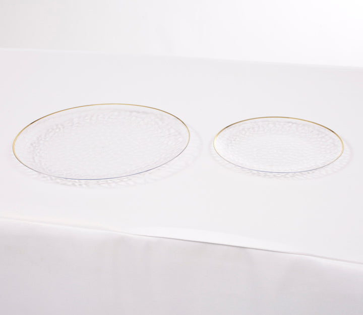 Plastic Dinner Plate - Clear with Gold Trim (26cm) with side plate