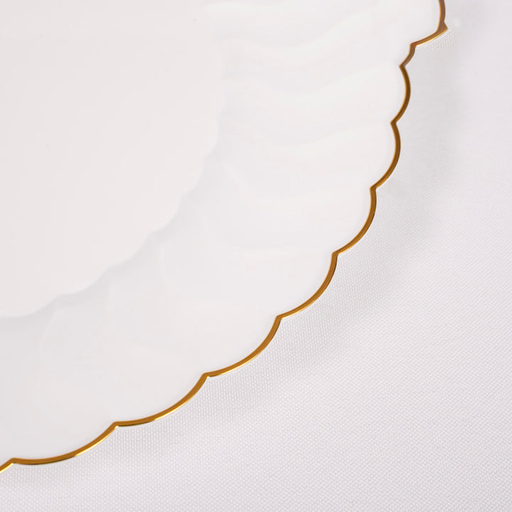 Plastic Dinner Plate - Shell Design White with Gold Trim (26cm) detail