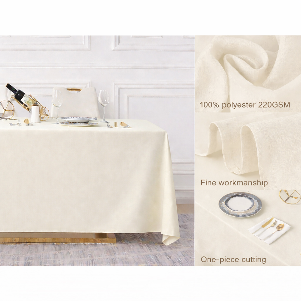 Ivory Rectangle Polyester Tablecloth Fabric Quality