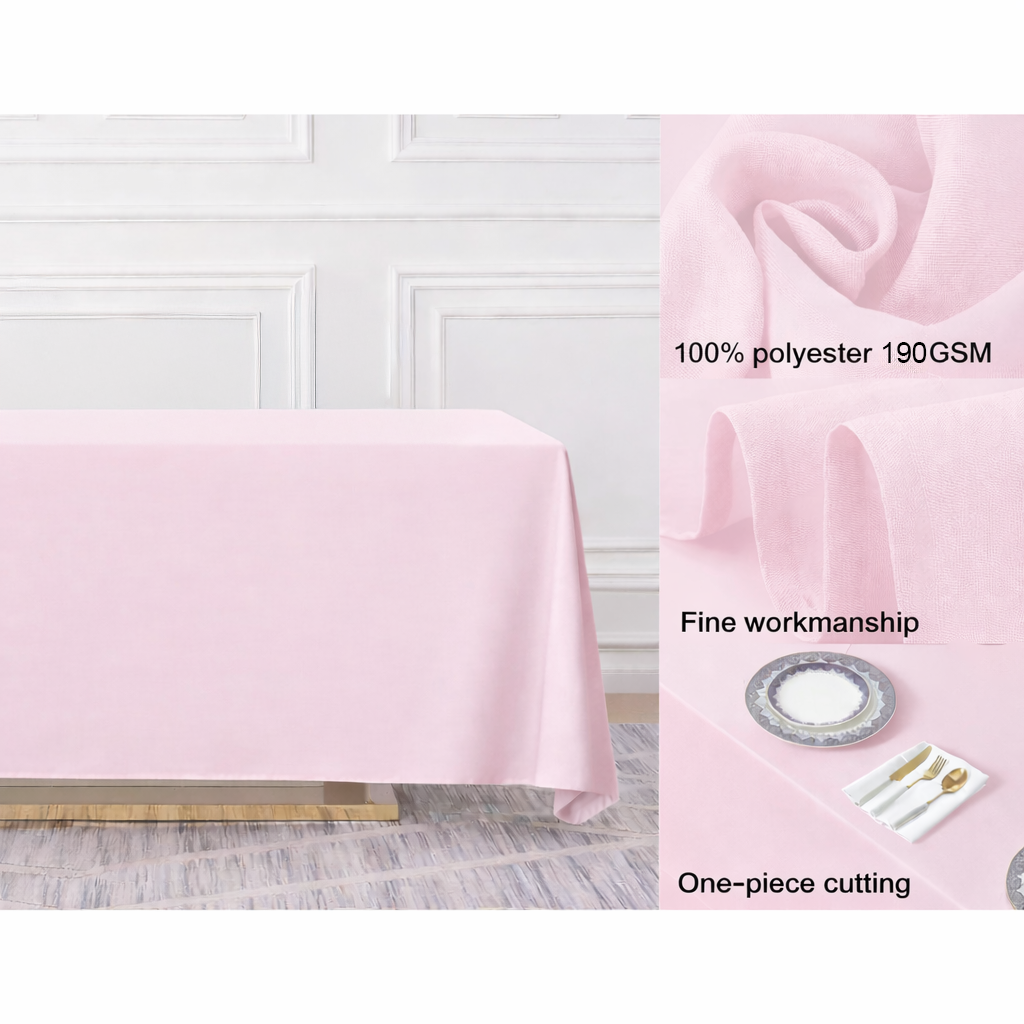 Light Pink Rectangle Polyester Tablecloth Fabric Quality