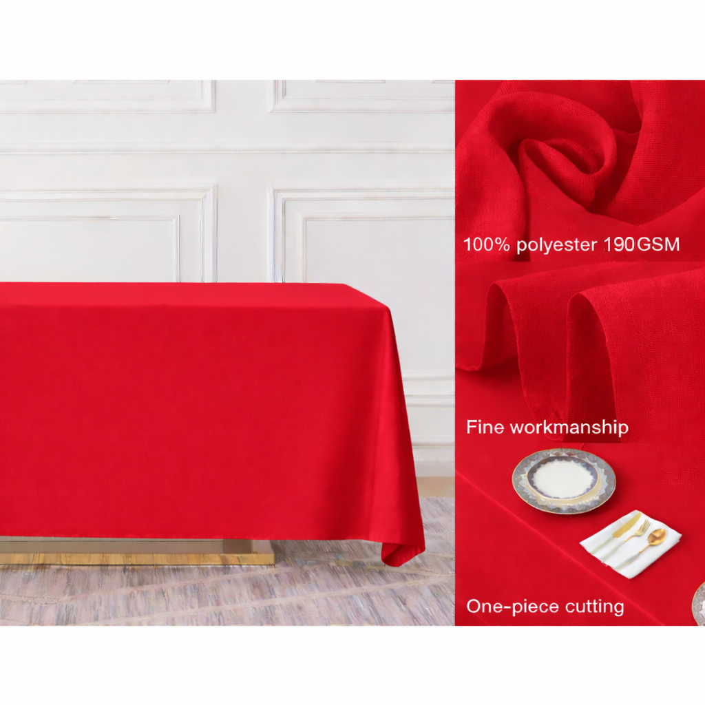 Red Rectangle Polyester Tablecloth Fabric Quality