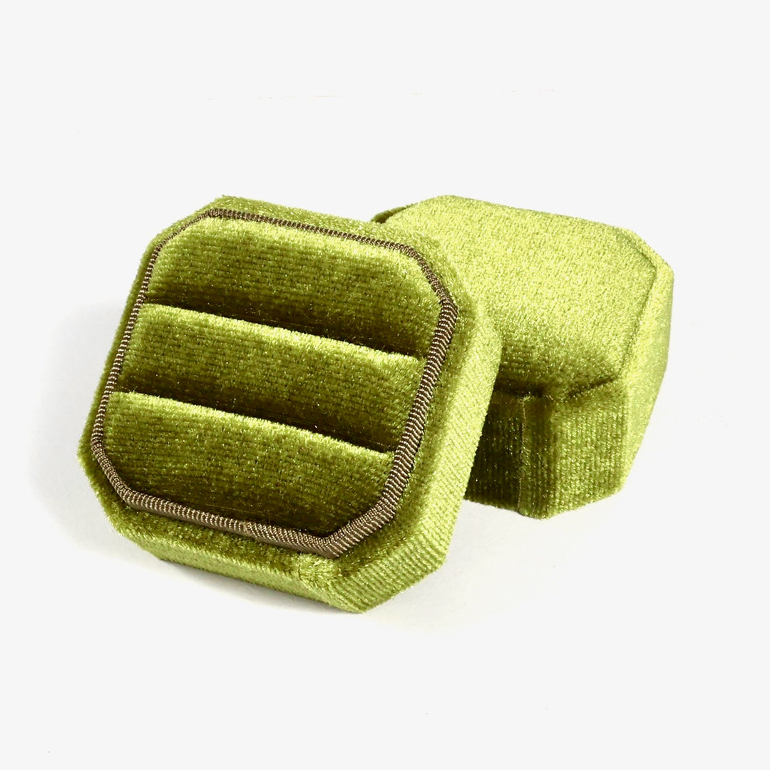 Velvet Ring Box - Olive Green, Two slots