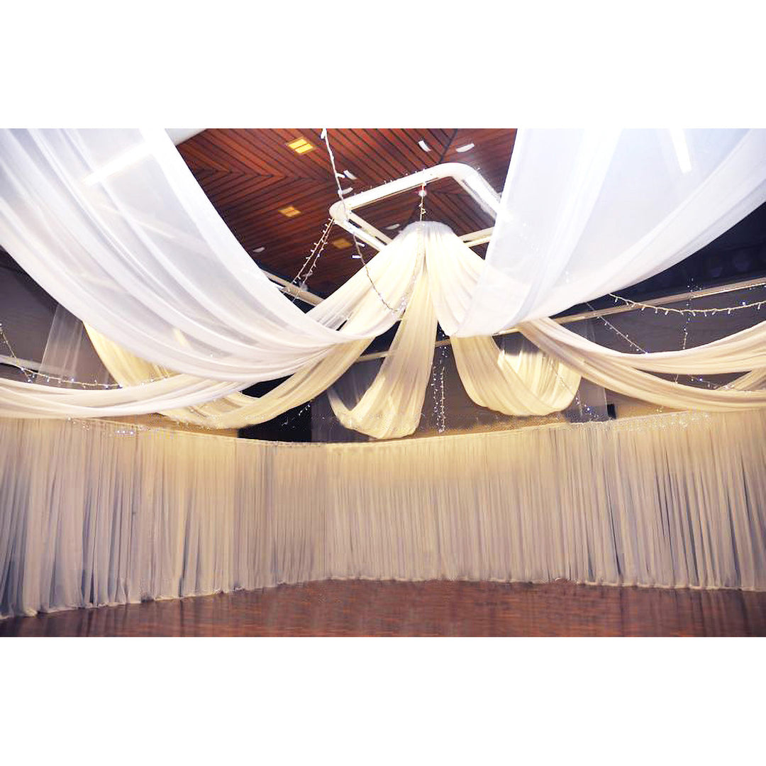 8pc Ceiling Drape Package (Ice Silk Satin & Cross Centre Ring) - White