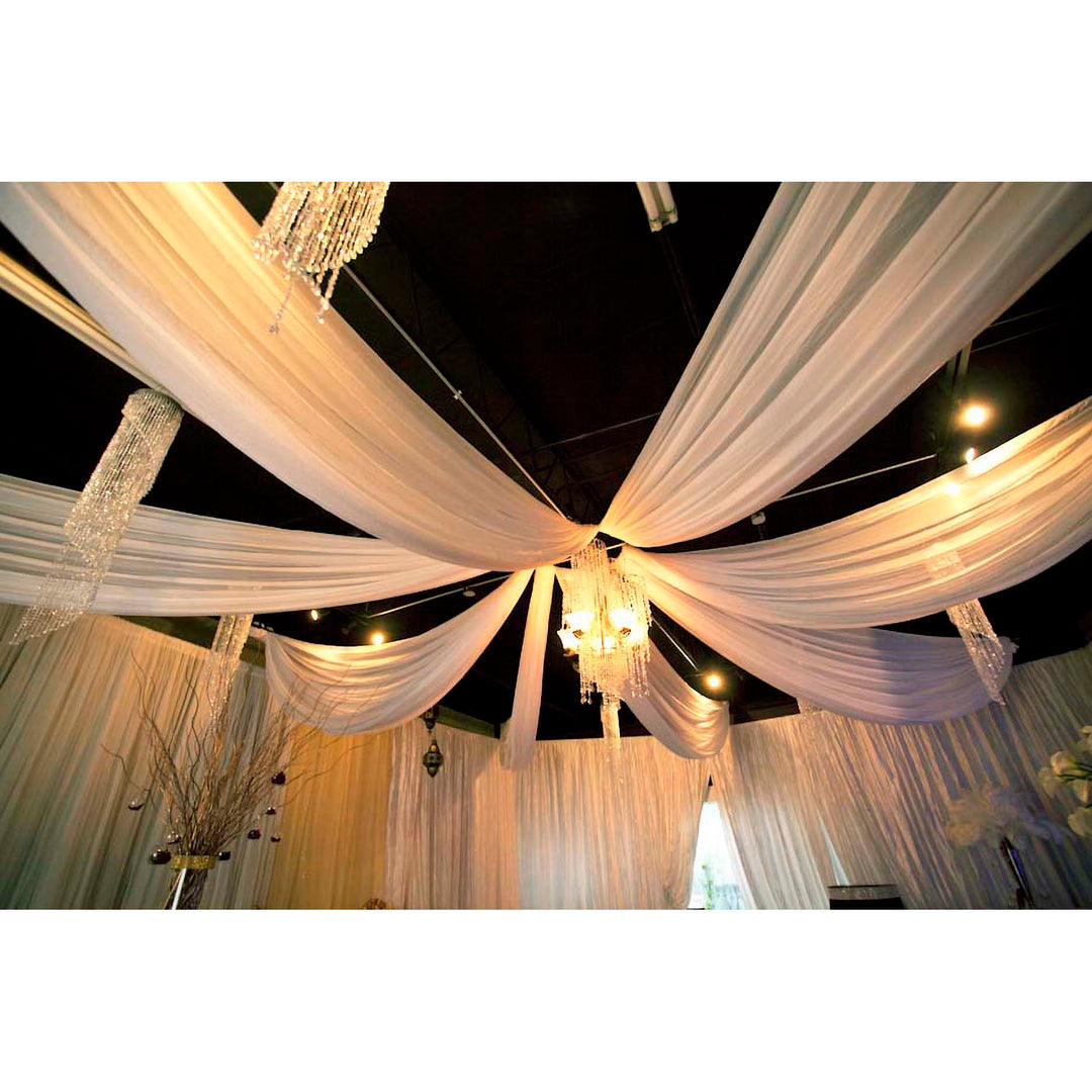 12pc Ceiling Drape Package (Ice Silk Satin & Cross Centre Ring) - White