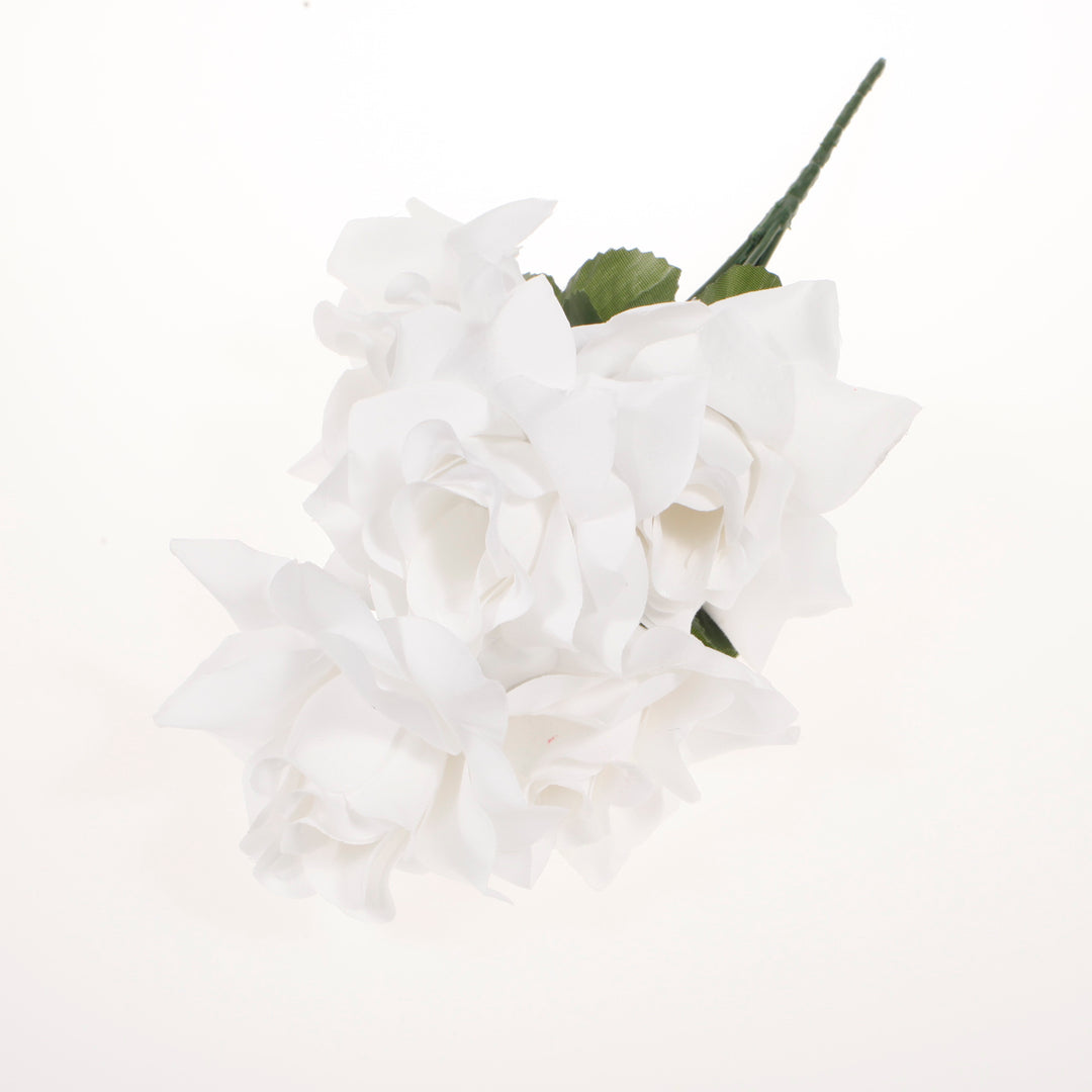 Artificial Silk Premium Rose Blossomed Bouquet - White lay flat