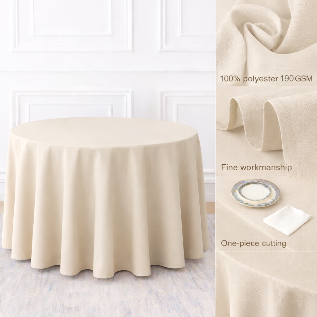 Linen Colour Round Polyester Tablecloth Fabric Quality