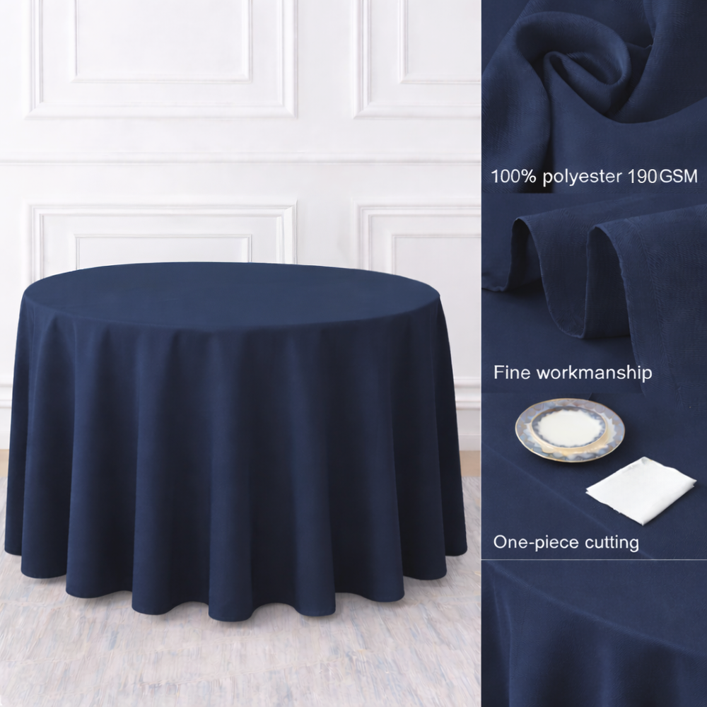 Navy Round Polyester Tablecloth Fabric Quality