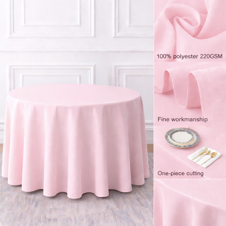 Light Pink Round Polyester Tablecloth Fabric Quality