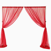 Red Centre Split Voile chiffon curtain tied to side draping onto floor