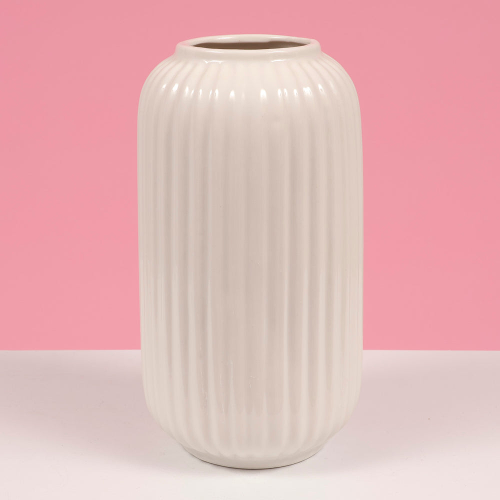 Ribbed Ceramic Centrepiece Vase - White (11x21.5cm)
