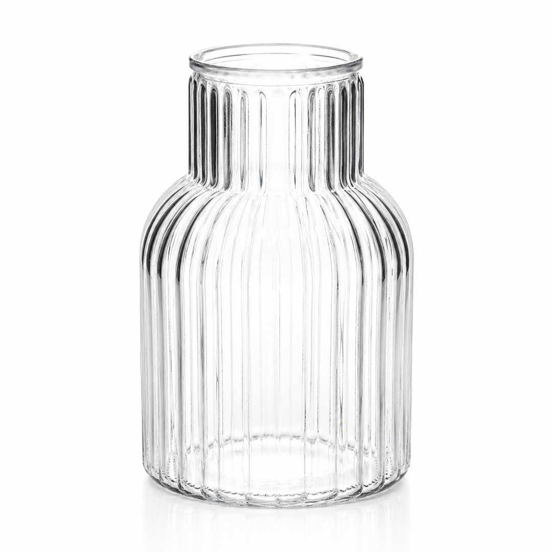Ribbed Glass Bottle Vase - Clear (13x20cm)