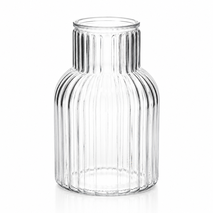 Ribbed Glass Bottle Vase - Clear (13x20cm)