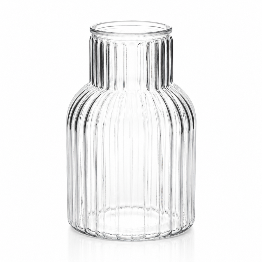 Ribbed Glass Bottle Vase - Clear (13x20cm)