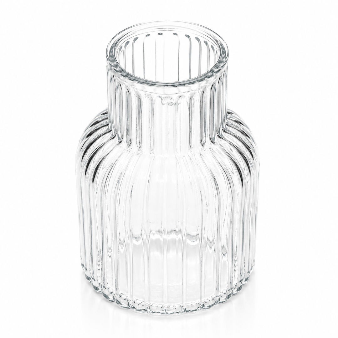 Ribbed Glass Bottle Vase - Clear (13x20cm) Top View