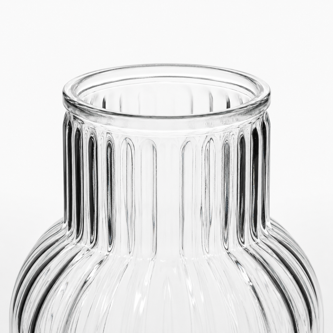 Ribbed Glass Bottle Vase - Clear (13x20cm) Close Up