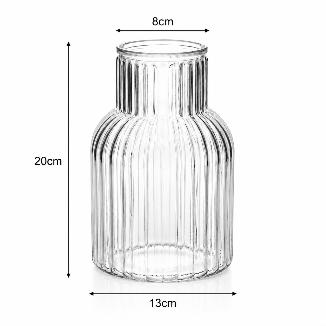 Ribbed Glass Bottle Vase - Clear (13x20cm) Dimensions