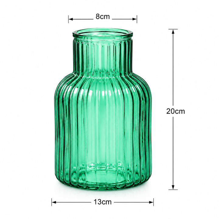 Ribbed Glass Bottle Vase - Turquoise (13x20cm) Dimensions 