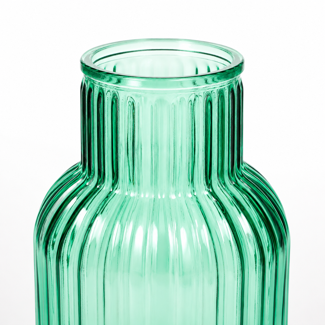 Ribbed Glass Bottle Vase - Turquoise (13x20cm) Close Up