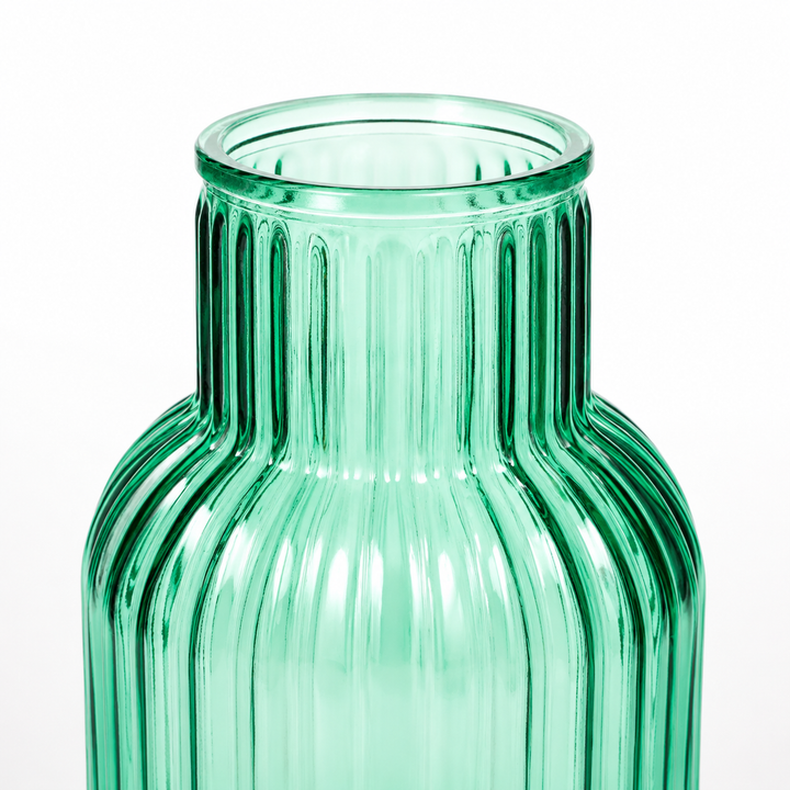 Ribbed Glass Bottle Vase - Turquoise (13x20cm) Close Up