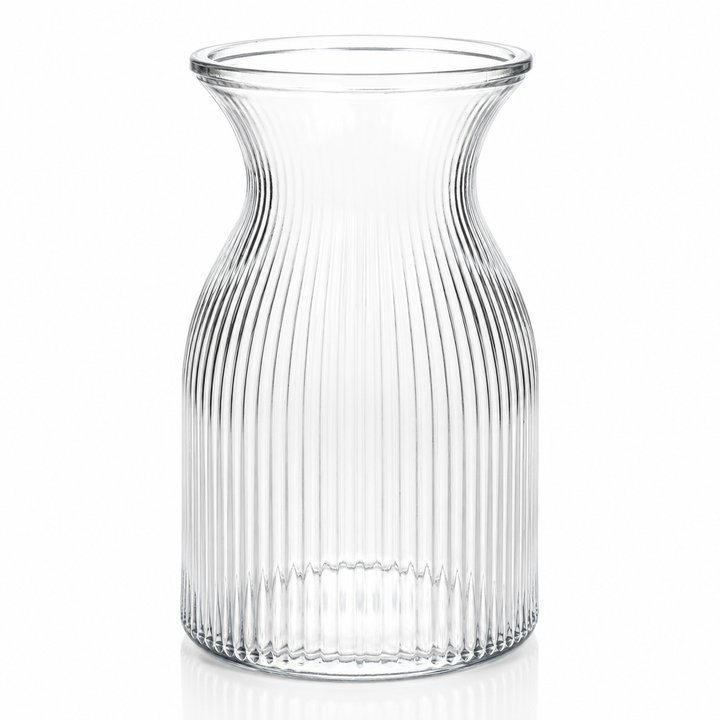 Ribbed Glass Curved Neck Vase - Clear (11.5x19.5cm)