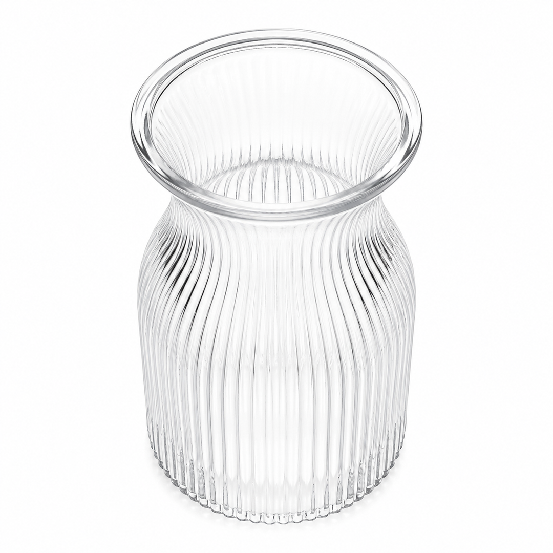 Ribbed Glass Curved Neck Vase - Clear (11.5x19.5cm) Top View