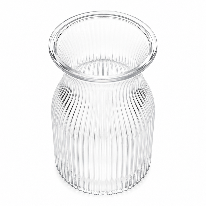 Ribbed Glass Curved Neck Vase - Clear (11.5x19.5cm) Top View
