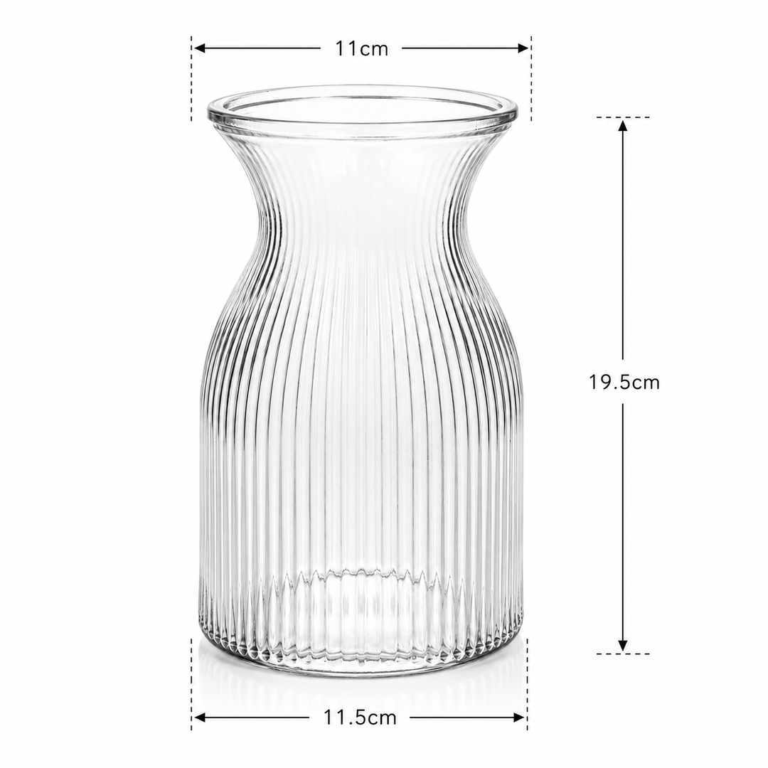 Ribbed Glass Curved Neck Vase - Clear (11.5x19.5cm) Dimensions