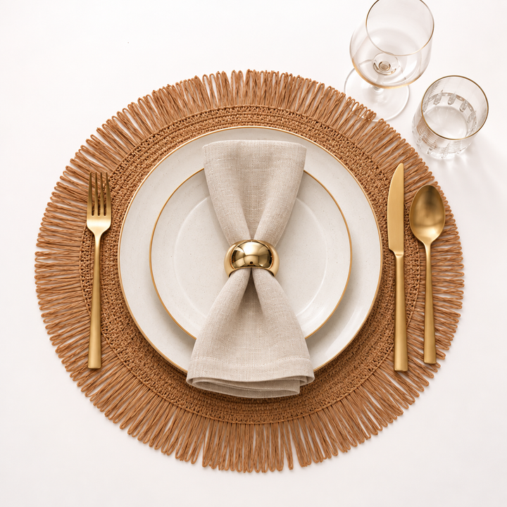 Round Woven Fringed Placemat - Natural