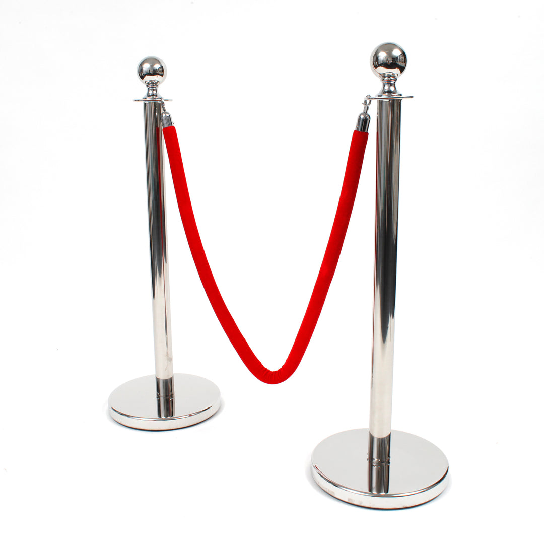 Silver Bollard / Stanchion & Velvet Red Rope long shot