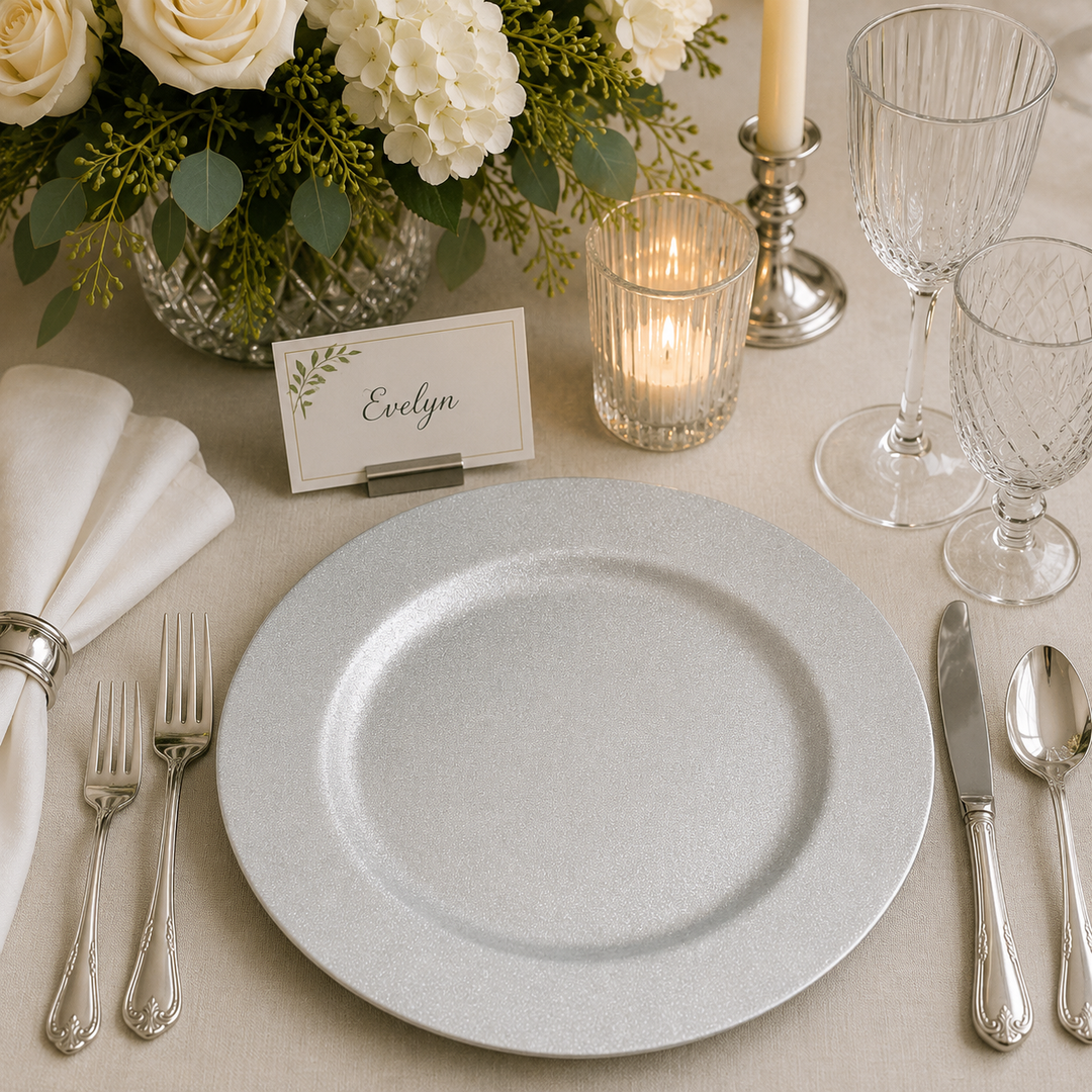 Glitter Charger Plate Set - Silver (33cm) ambient