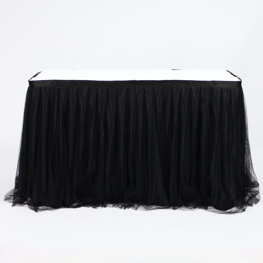 Tulle and Ice Silk Layered Table Skirting - Black (3m)