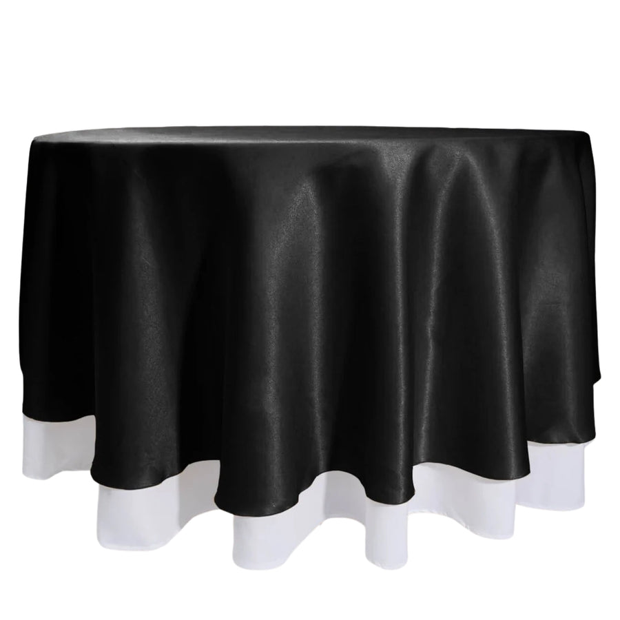 Round Satin Tablecloth Overlay - Black (230cm) over white tablecloth