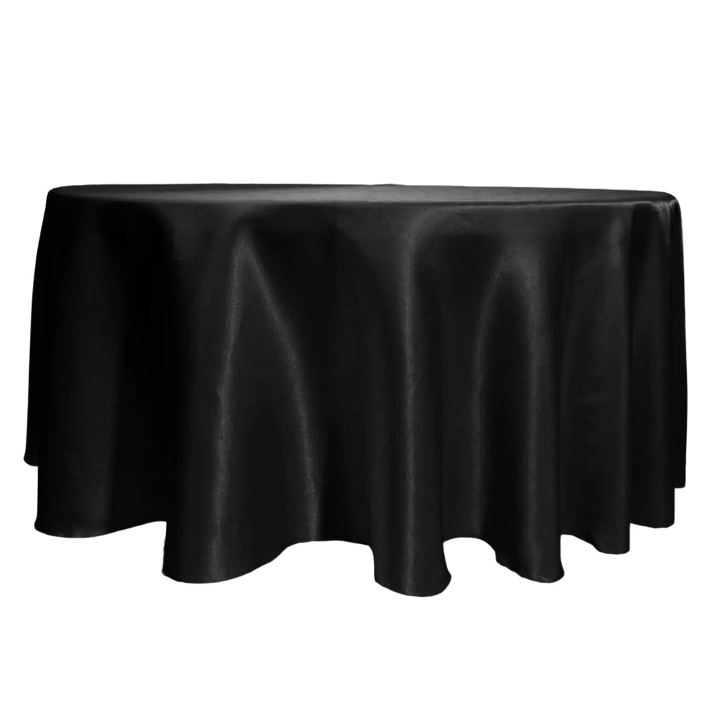 Round Satin Tablecloth Overlay - Black (230cm)