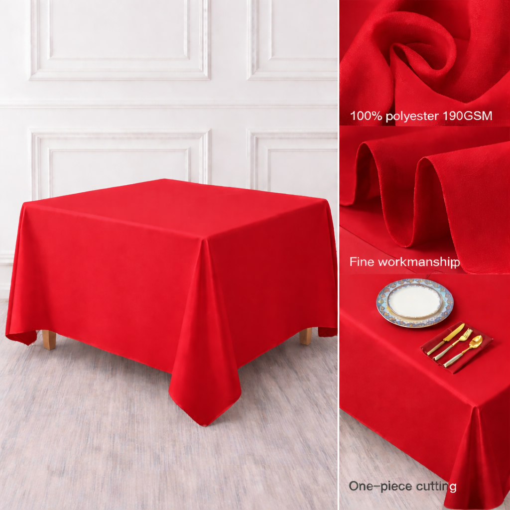 Red Square Polyester Tablecloth Fabric Quality