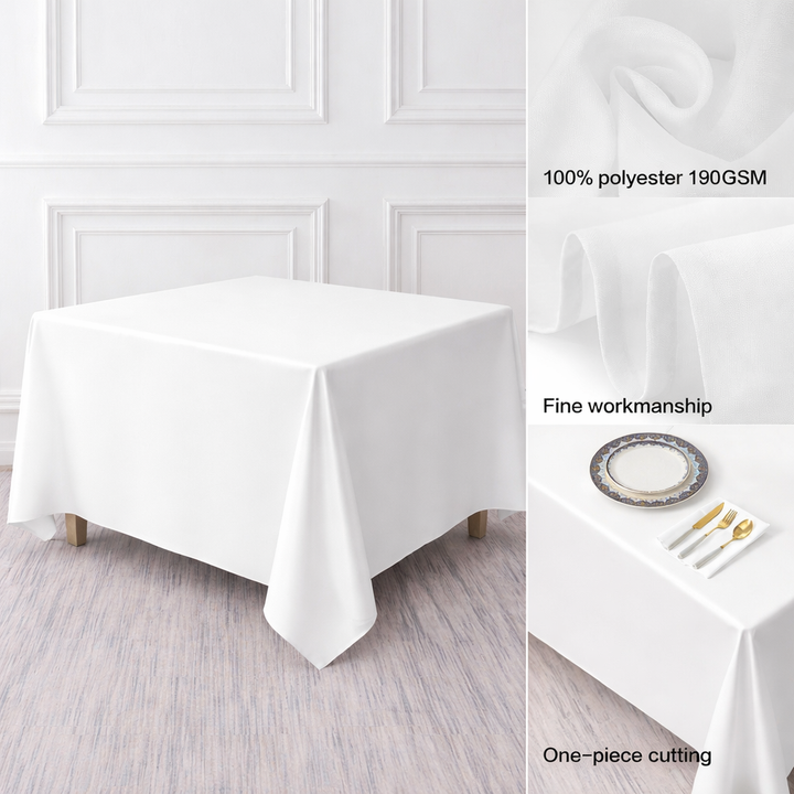 White Square Polyester Tablecloth Fabric Quality