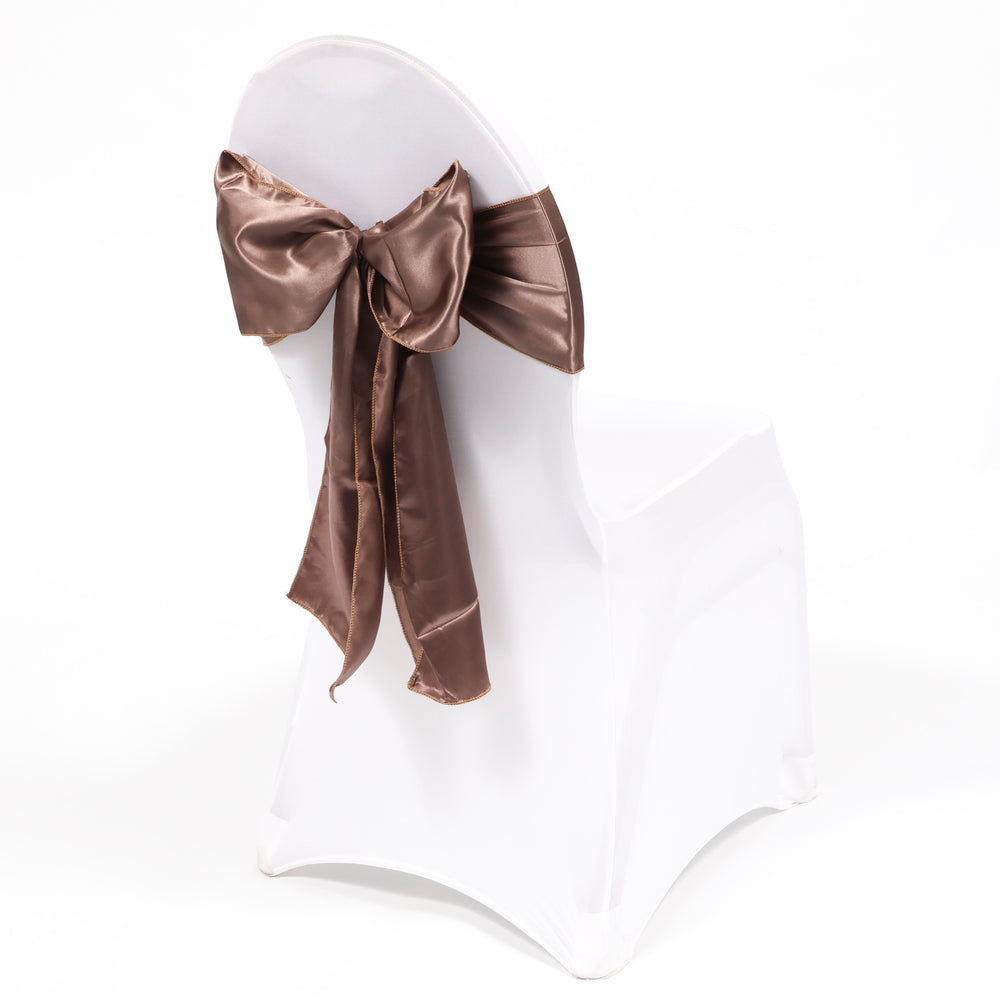 Satin Chair Sashes - Mocha on chair