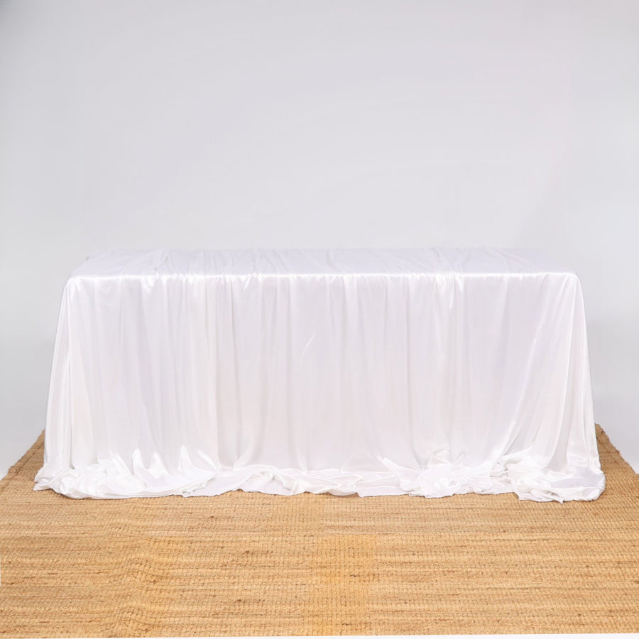 Ice Silk Satin Draping Tablecloth – White (1.5x3m), 3 tablecloths layered to cover 6ft table