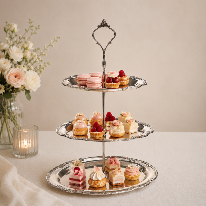 Antique Metal 3 Tier Cake Stand - Silver