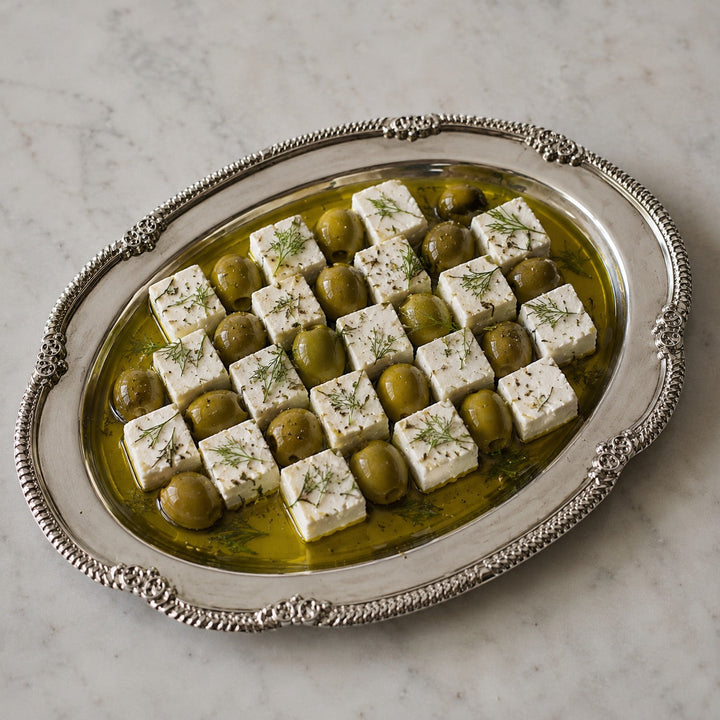 Antique Metal Serving Tray - Silver (28cm)