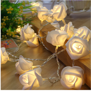 Warm White LED Roses - Battery -  20 Flower fairy lights (3m String)