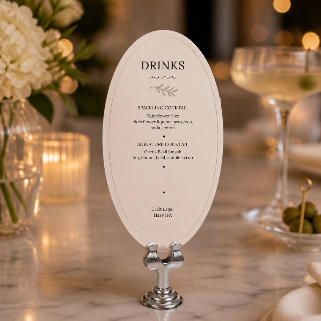 Metal Place Card Holder - Silver with menu