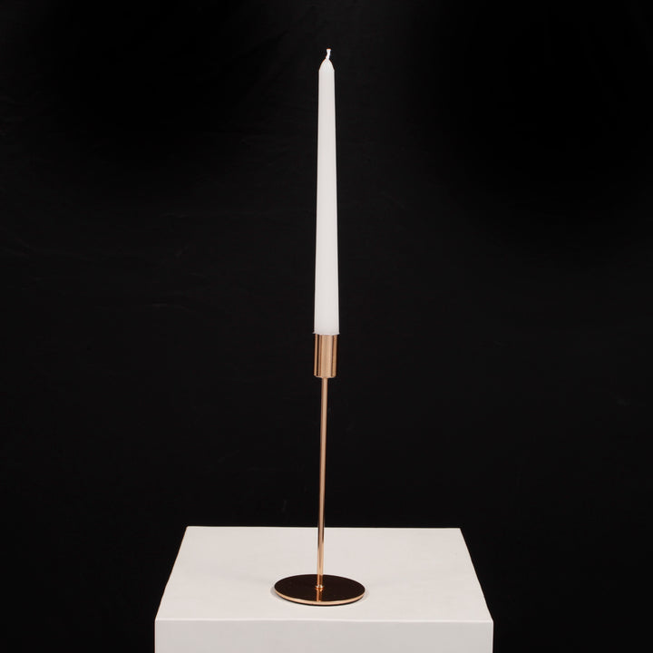 Taper Candle Holders - Gold 8cm x 23cm, with candle