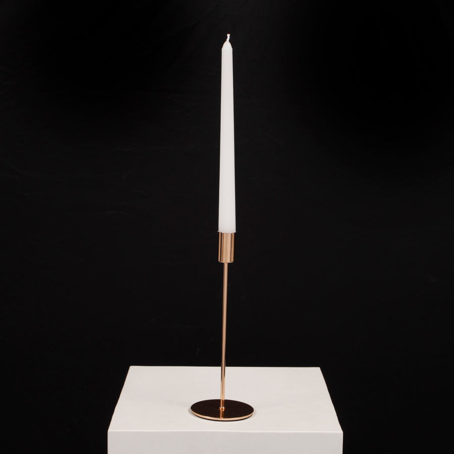 Taper Candle Holders - Gold 8cm x 23cm, with candle